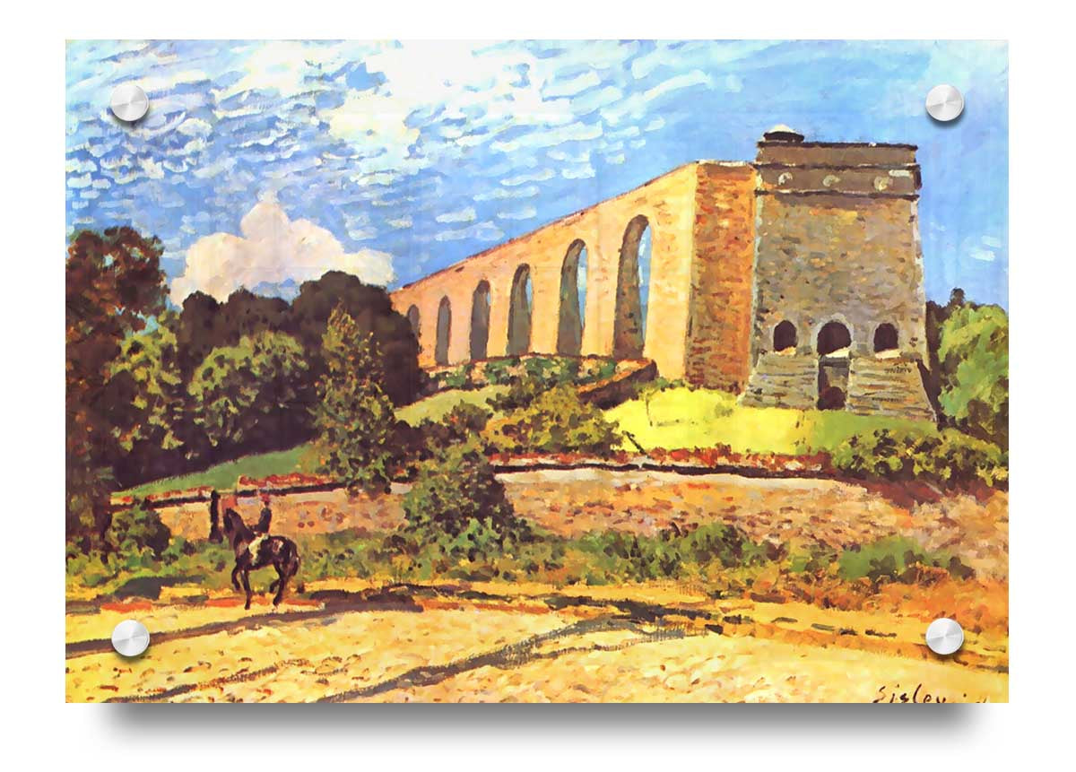 Acrylic print of Aqueduct In Port Marly by Sisley, showcasing vibrant colors and intricate details on 5mm thick acrylic glass.