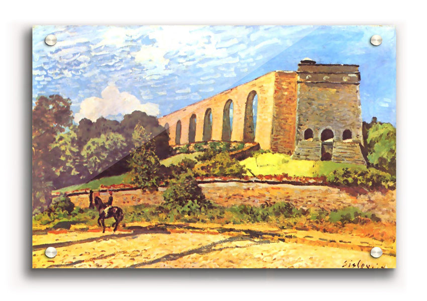 Acrylic print of Aqueduct In Port Marly by Sisley, showcasing vibrant colors and intricate details on 5mm thick acrylic glass.