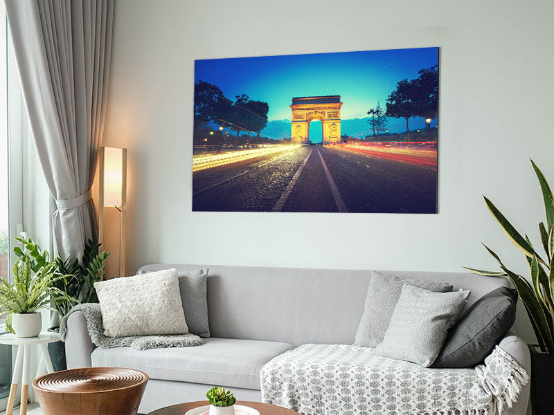 Arc De Triomphe 11 artwork printed on brushed aluminium dibond, showcasing vibrant colors and modern design.