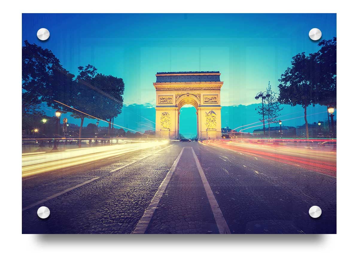 Arc De Triomphe 11 acrylic print showcasing vibrant colors on 5mm thick acrylic glass, ready to hang.