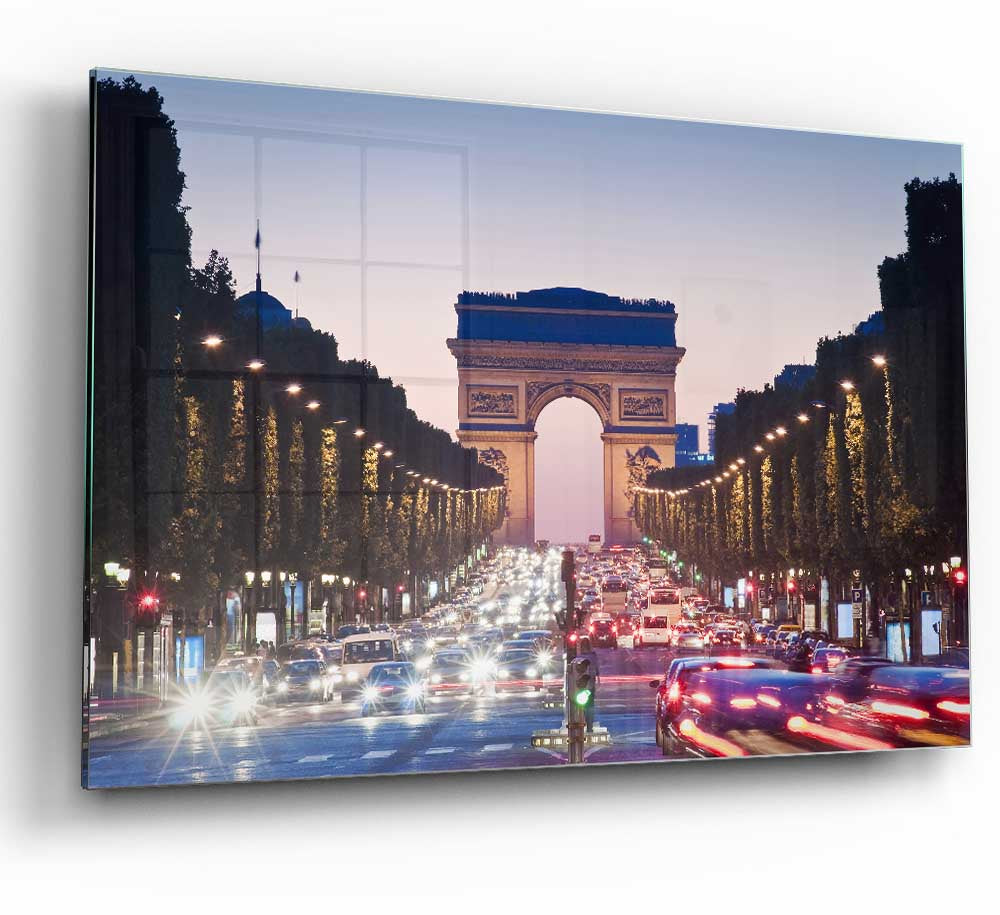 Arc De Triomphe 10 glass print showcasing modern art with vibrant colors and intricate details, perfect for home decor.