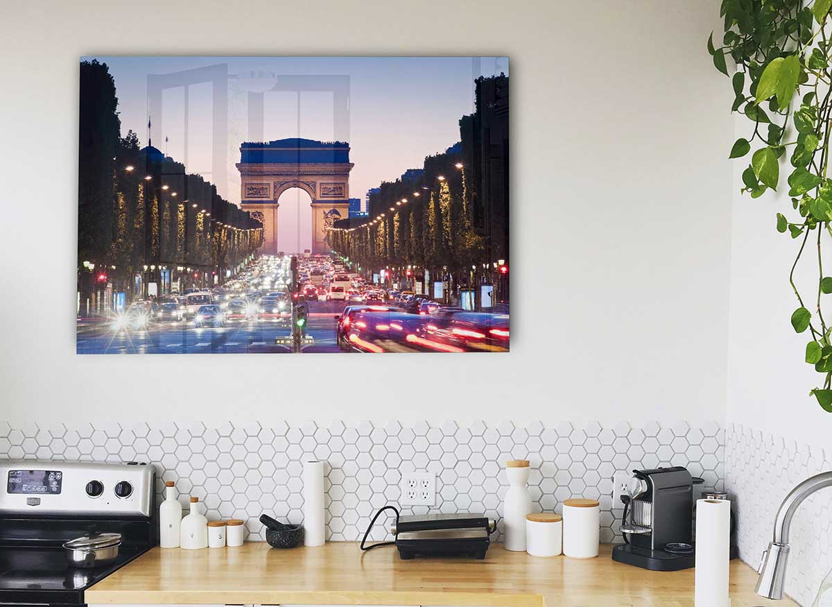 Arc De Triomphe 10 glass print showcasing modern art with vibrant colors and intricate details, perfect for home decor.