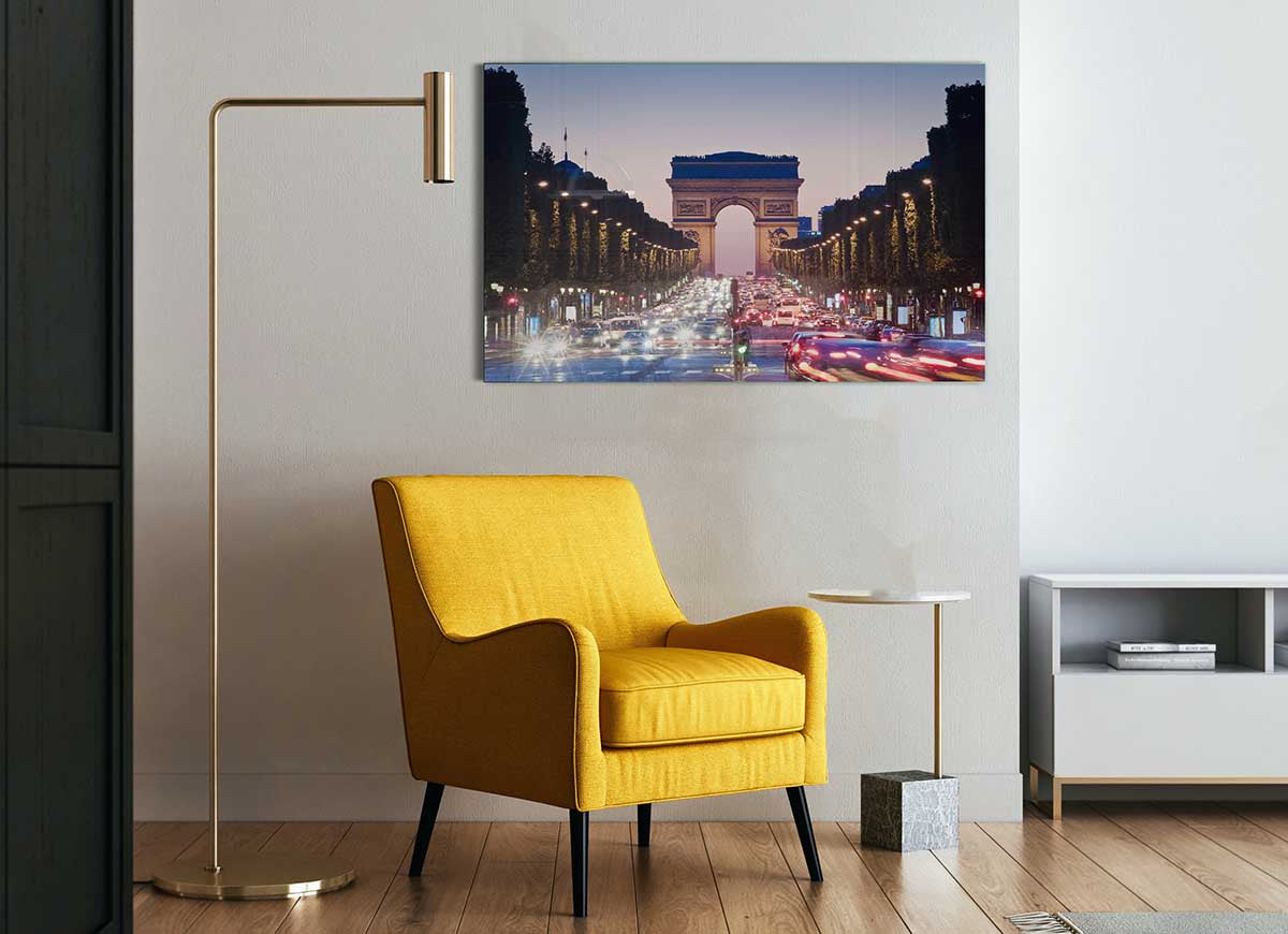 Arc De Triomphe 10 glass print showcasing modern art with vibrant colors and intricate details, perfect for home decor.