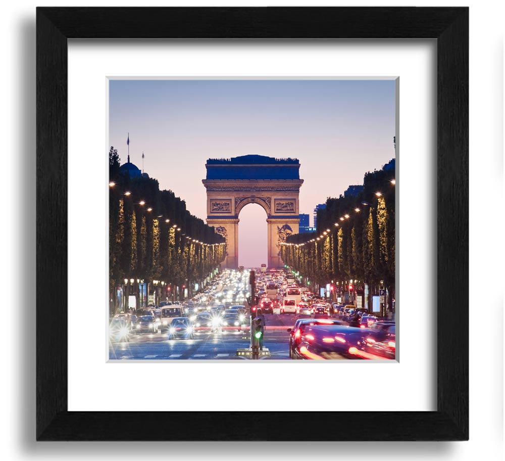 Arc De Triomphe 10 Square Framed Print in a stylish frame, showcasing the iconic monument with vibrant colors.