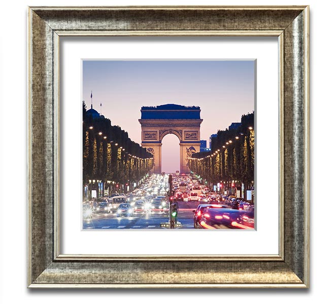 Arc De Triomphe 10 Square Framed Print in a stylish frame, showcasing the iconic monument with vibrant colors.