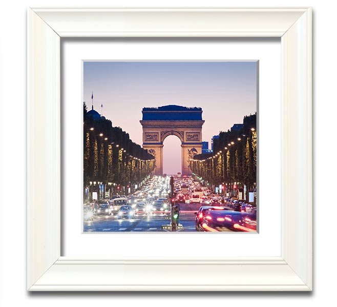 Arc De Triomphe 10 Square Framed Print in a stylish frame, showcasing the iconic monument with vibrant colors.