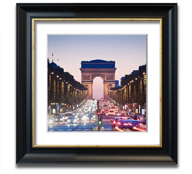 Arc De Triomphe 10 Square Framed Print in a stylish frame, showcasing the iconic monument with vibrant colors.