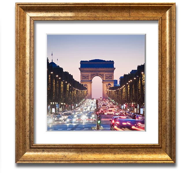 Arc De Triomphe 10 Square Framed Print in a stylish frame, showcasing the iconic monument with vibrant colors.