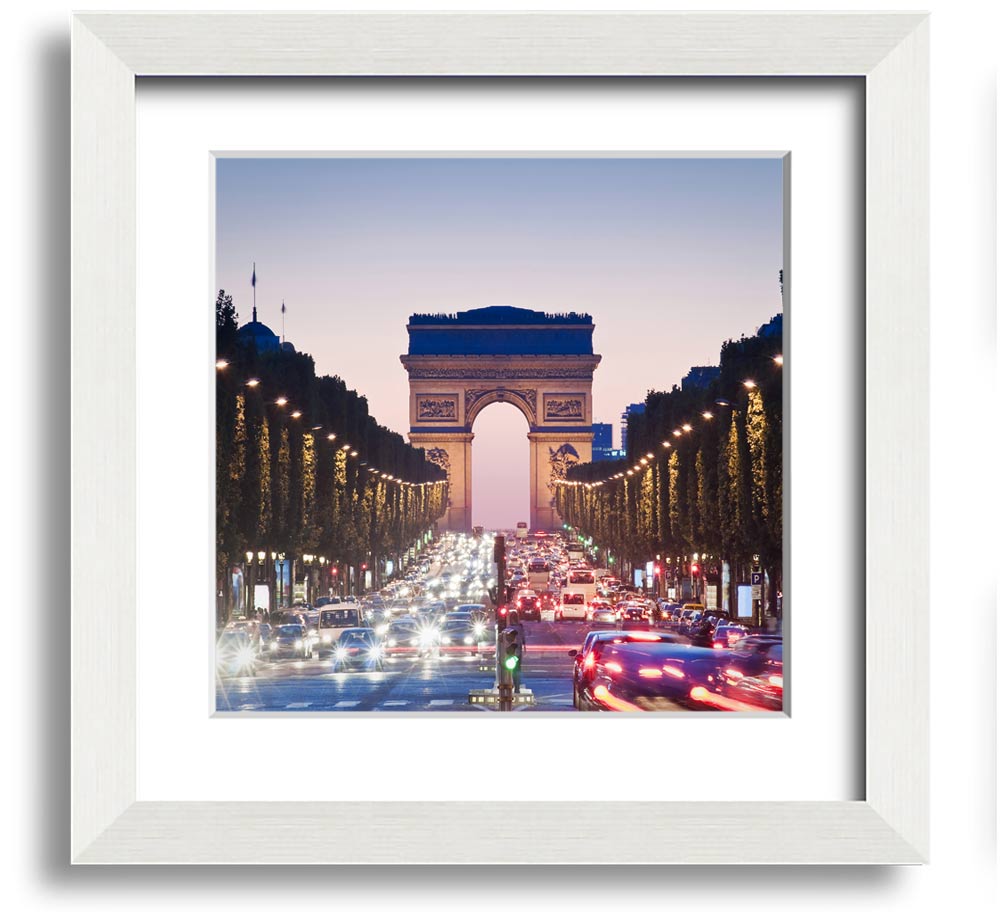 Arc De Triomphe 10 Square Framed Print in a stylish frame, showcasing the iconic monument with vibrant colors.