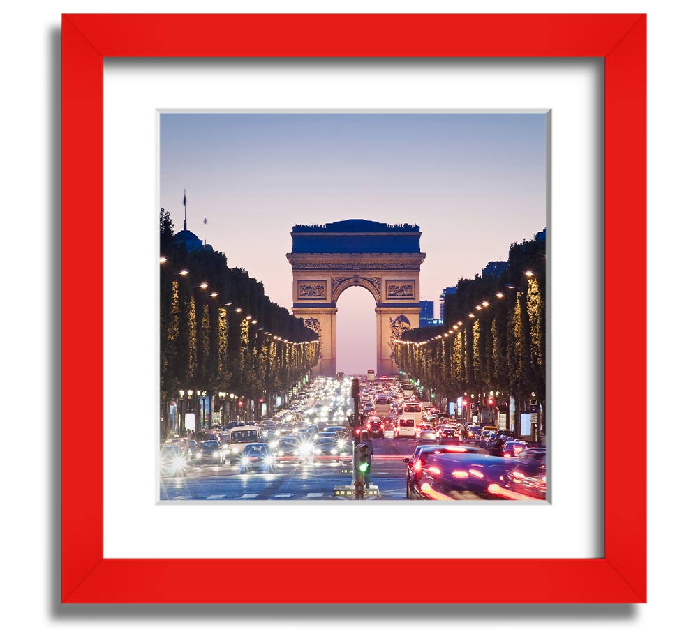 Arc De Triomphe 10 Square Framed Print in a stylish frame, showcasing the iconic monument with vibrant colors.