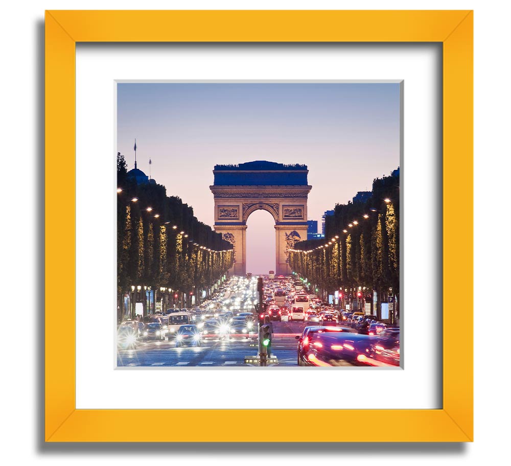 Arc De Triomphe 10 Square Framed Print in a stylish frame, showcasing the iconic monument with vibrant colors.