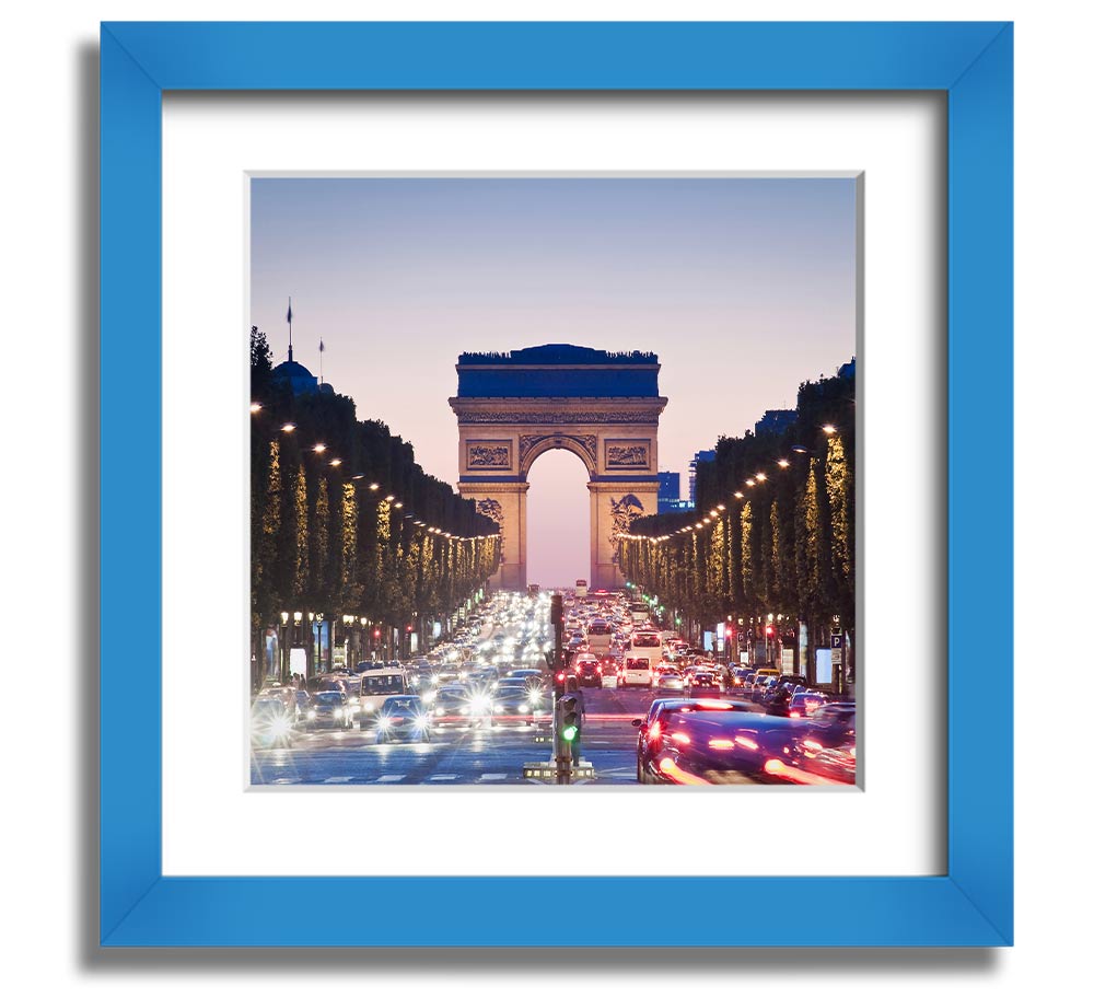 Arc De Triomphe 10 Square Framed Print in a stylish frame, showcasing the iconic monument with vibrant colors.