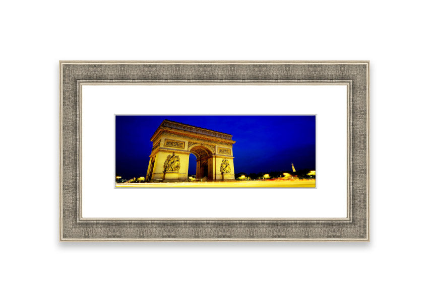 A beautifully framed print of the Arc De Triomphe, showcasing intricate details and available in various frame colors.