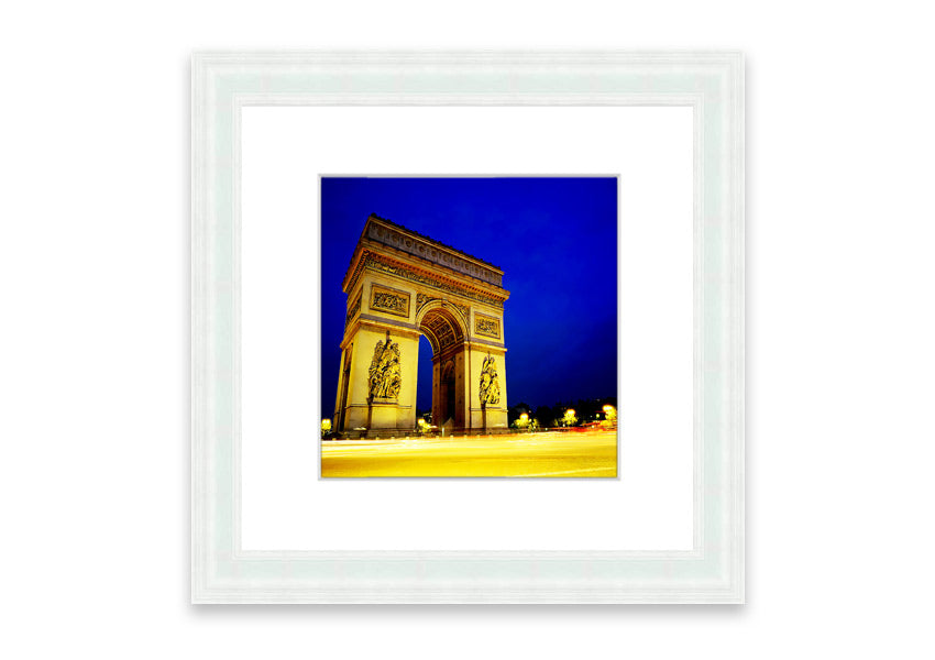 A beautifully framed print of the Arc De Triomphe, showcasing intricate details and available in various frame colors.