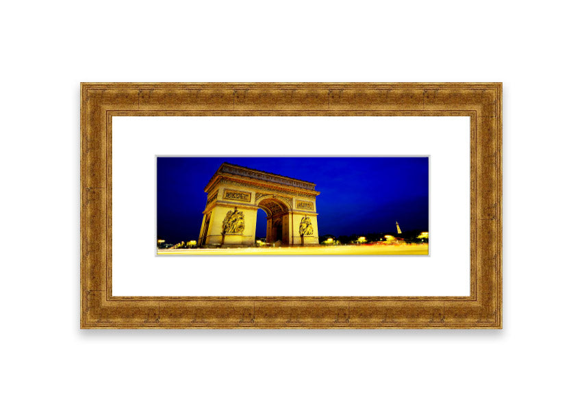 A beautifully framed print of the Arc De Triomphe, showcasing intricate details and available in various frame colors.