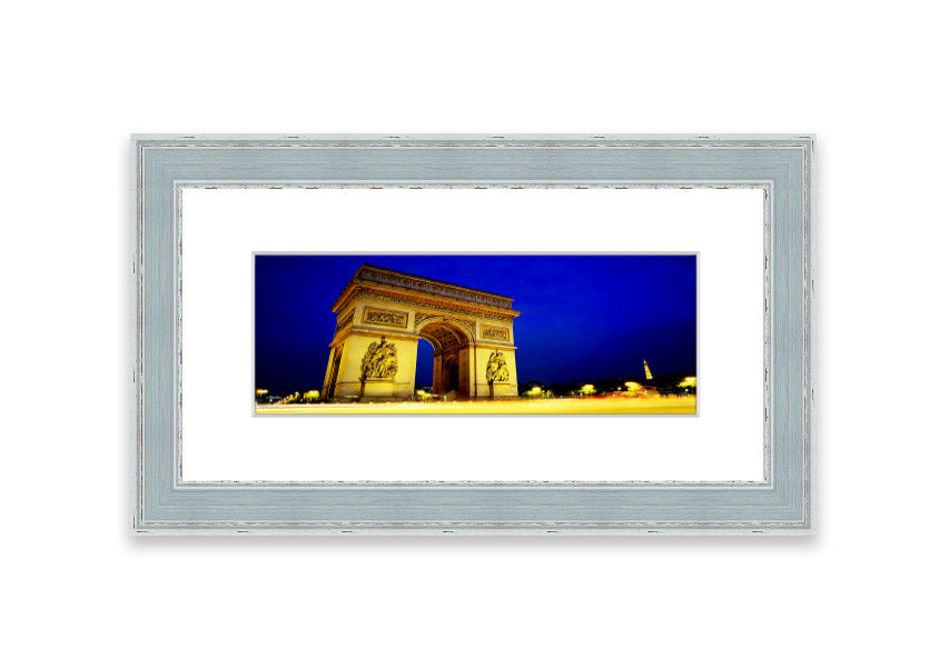 A beautifully framed print of the Arc De Triomphe, showcasing intricate details and available in various frame colors.