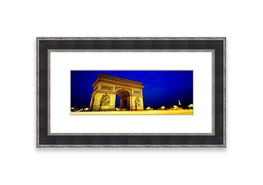 A beautifully framed print of the Arc De Triomphe, showcasing intricate details and available in various frame colors.