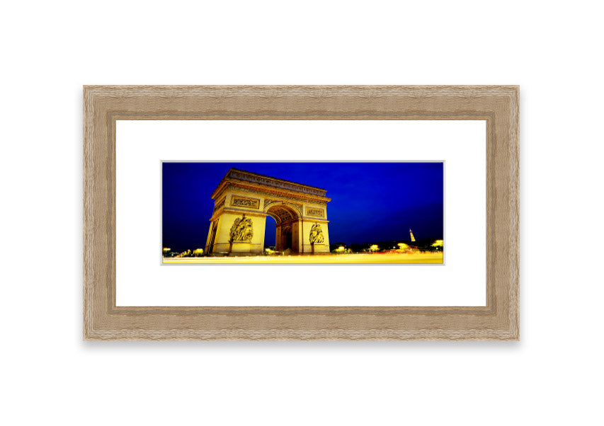 A beautifully framed print of the Arc De Triomphe, showcasing intricate details and available in various frame colors.