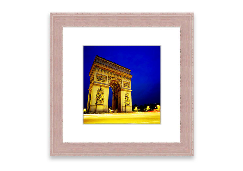 A beautifully framed print of the Arc De Triomphe, showcasing intricate details and available in various frame colors.