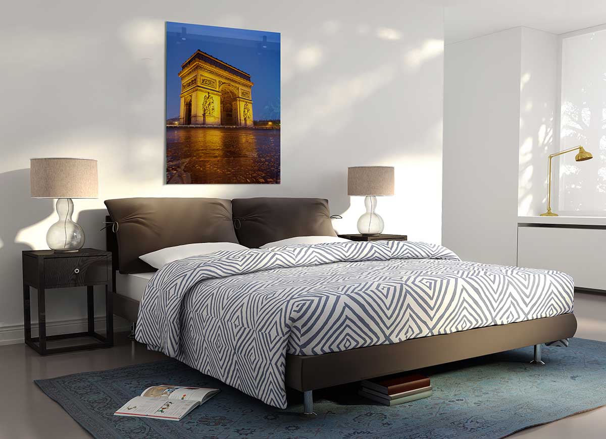 Arc De Triomphe 3 glass print showcasing vibrant colors and modern design, perfect for home decor.