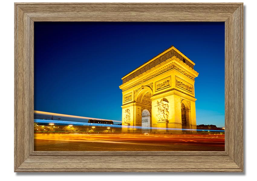 Framed print of the Arc De Triomphe 5, showcasing intricate details and vibrant colors, ready to hang.