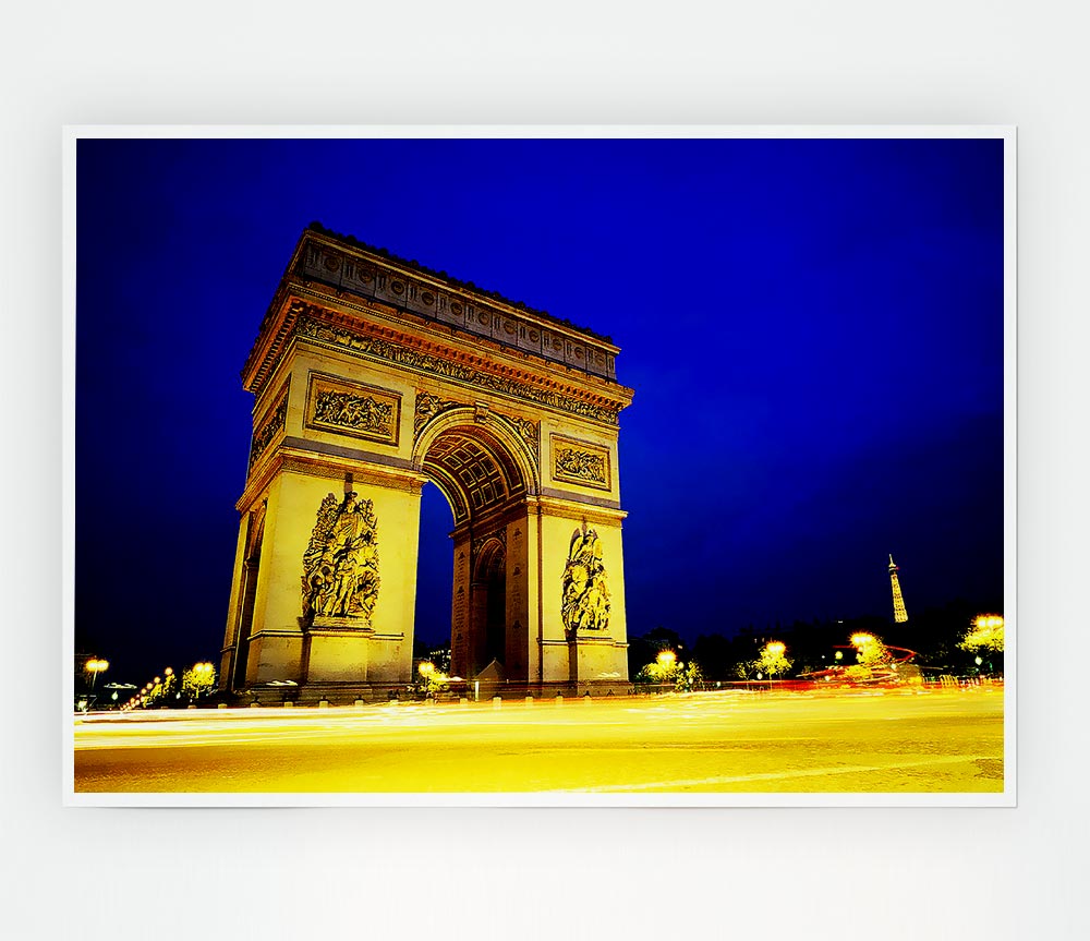 A high-quality canvas poster of the Arc De Triomphe, showcasing its architectural beauty and vibrant colors.