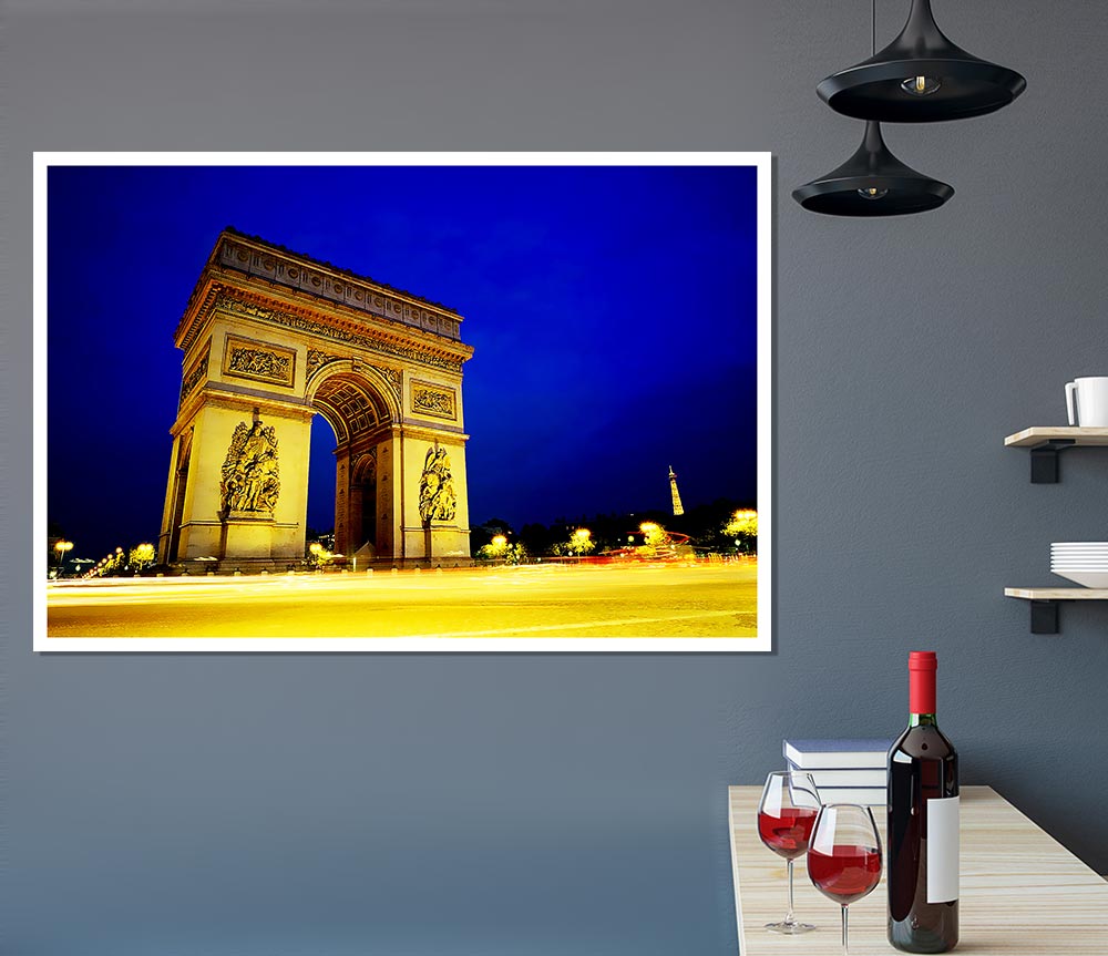 A high-quality canvas poster of the Arc De Triomphe, showcasing its architectural beauty and vibrant colors.