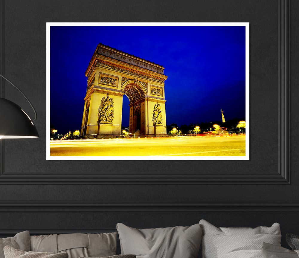 A high-quality canvas poster of the Arc De Triomphe, showcasing its architectural beauty and vibrant colors.