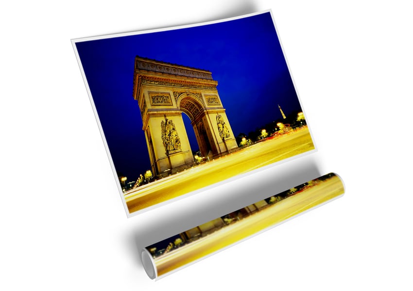 A high-quality canvas poster of the Arc De Triomphe, showcasing its architectural beauty and vibrant colors.