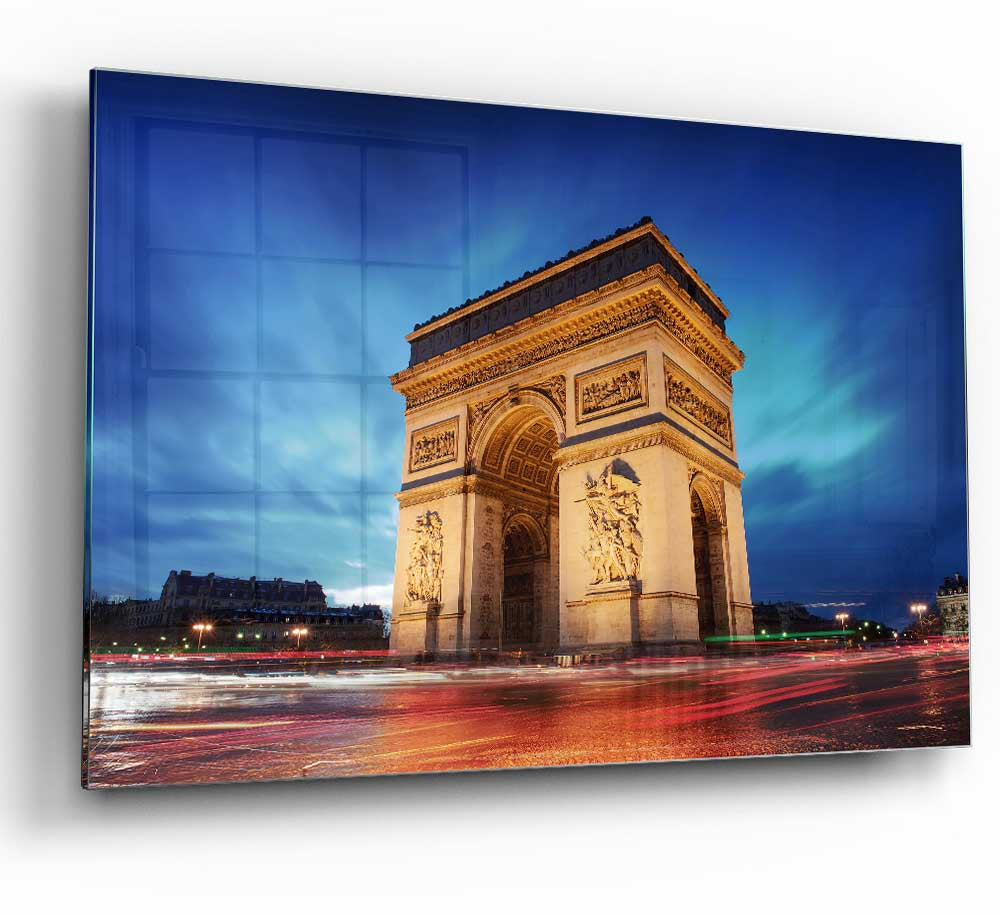 Arc De Triomphe 7 glass print showcasing modern art with vibrant colors and intricate details.