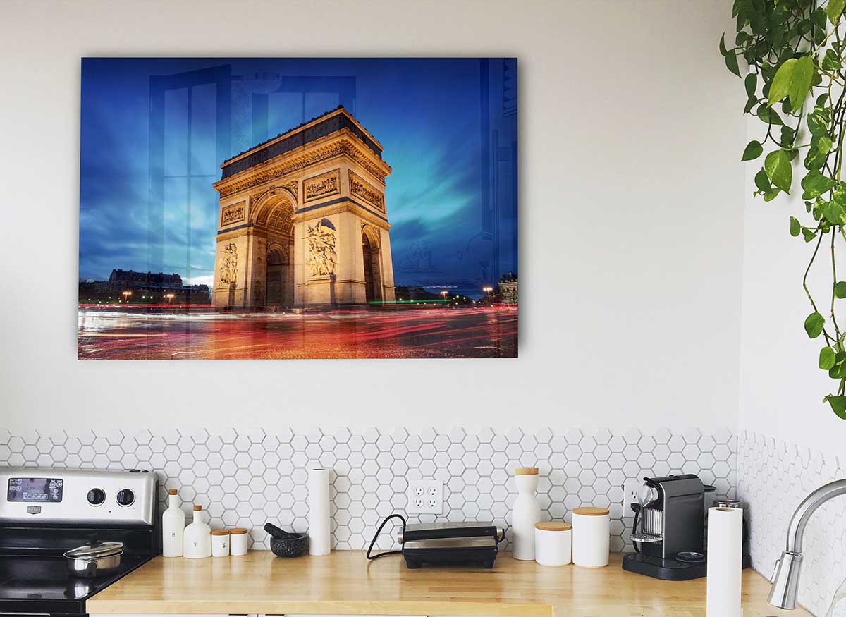 Arc De Triomphe 7 glass print showcasing modern art with vibrant colors and intricate details.