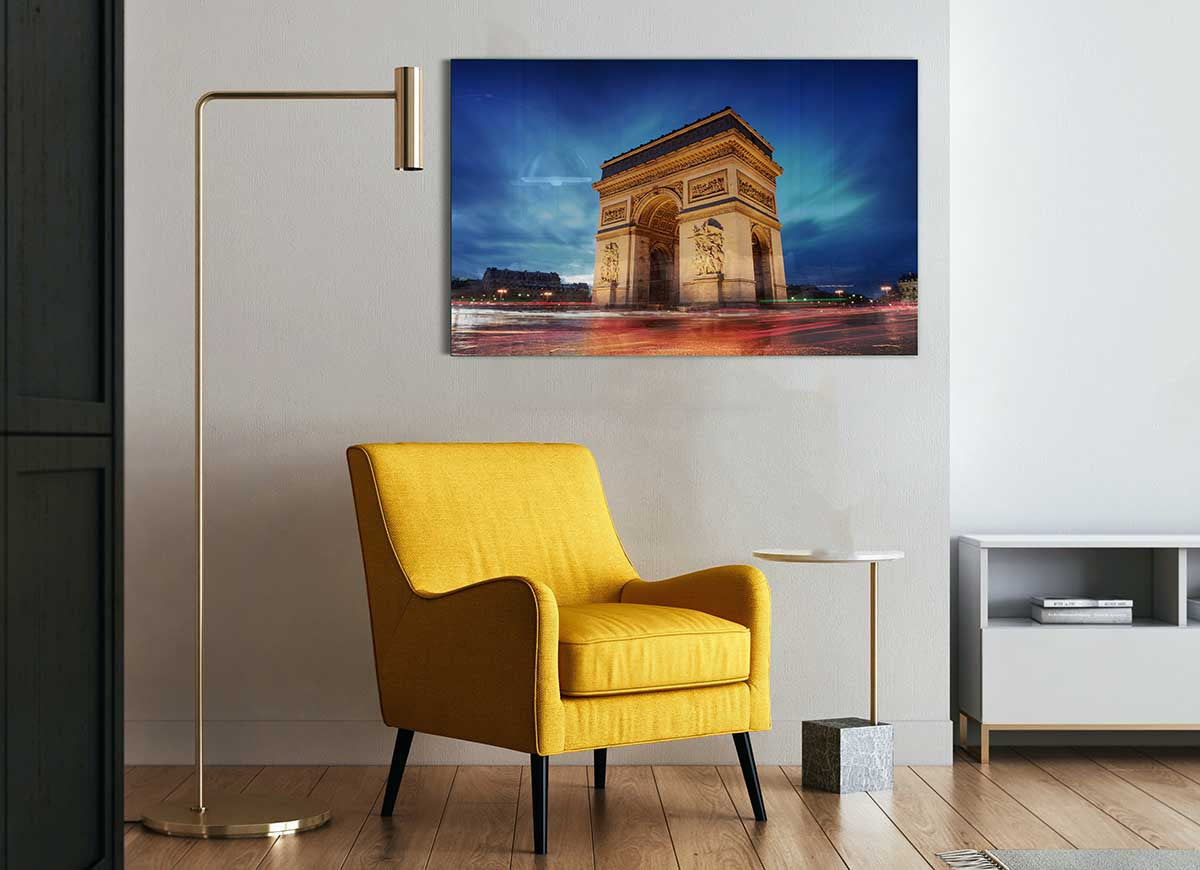 Arc De Triomphe 7 glass print showcasing modern art with vibrant colors and intricate details.