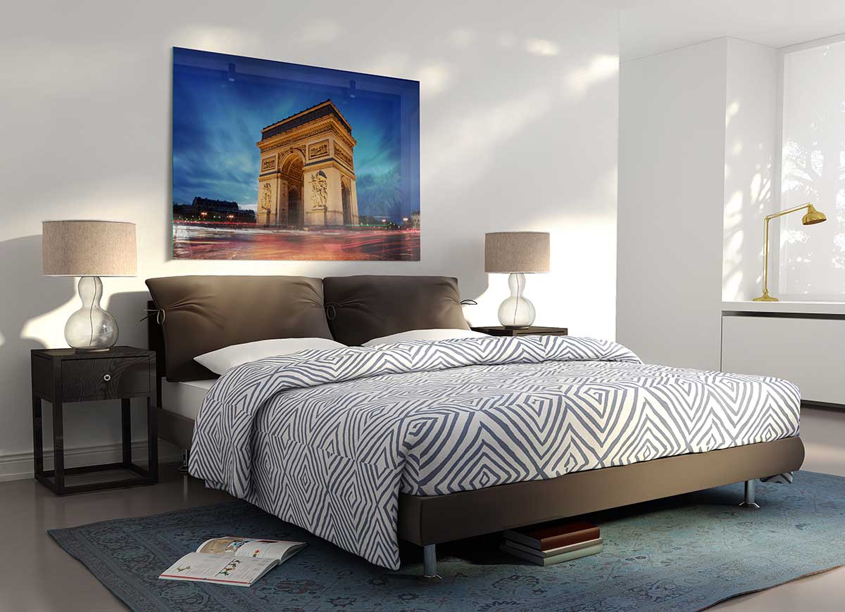 Arc De Triomphe 7 glass print showcasing modern art with vibrant colors and intricate details.