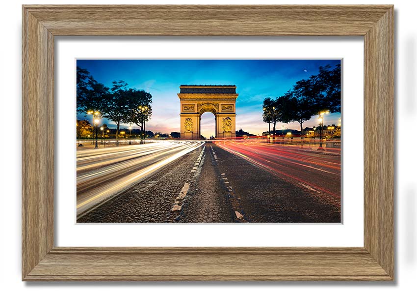 Framed print of the Arc De Triomphe, showcasing intricate details and vibrant colors, available in various frame options.