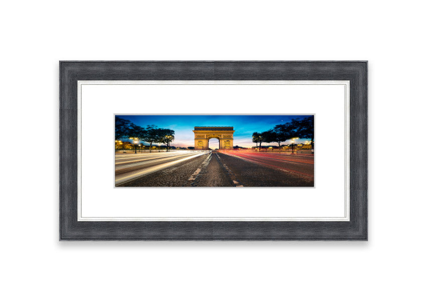 Framed print of the Arc De Triomphe 8, showcasing intricate details and available in various frame colors.