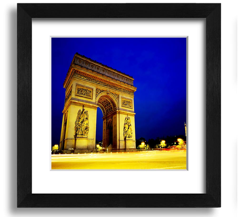 A beautifully framed print of the Arc De Triomphe, showcasing intricate details and vibrant colors, ready to hang.