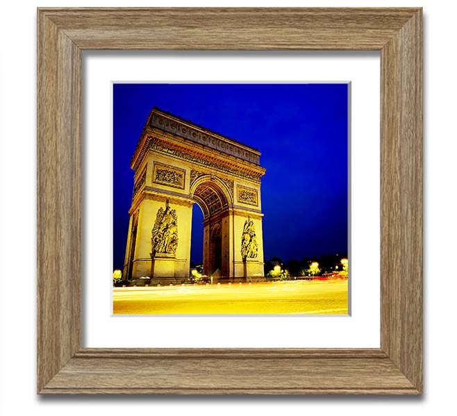 A beautifully framed print of the Arc De Triomphe, showcasing intricate details and vibrant colors, ready to hang.