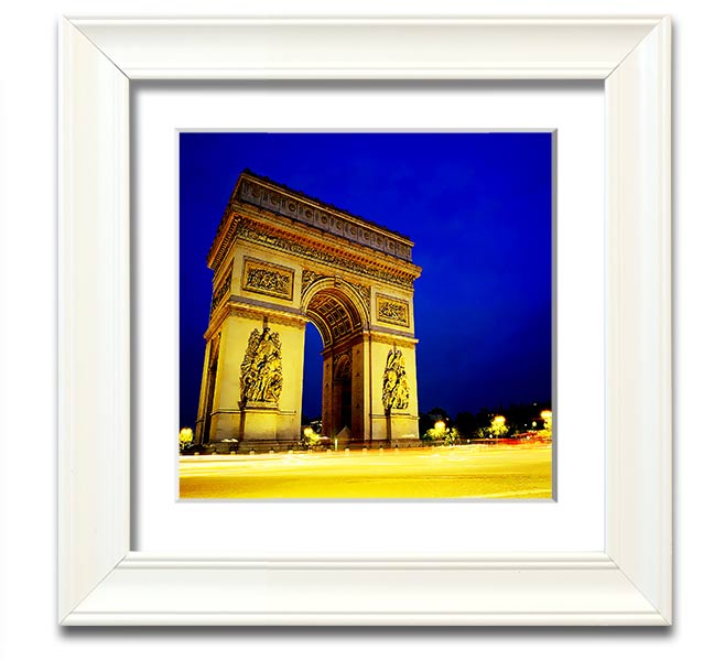 A beautifully framed print of the Arc De Triomphe, showcasing intricate details and vibrant colors, ready to hang.