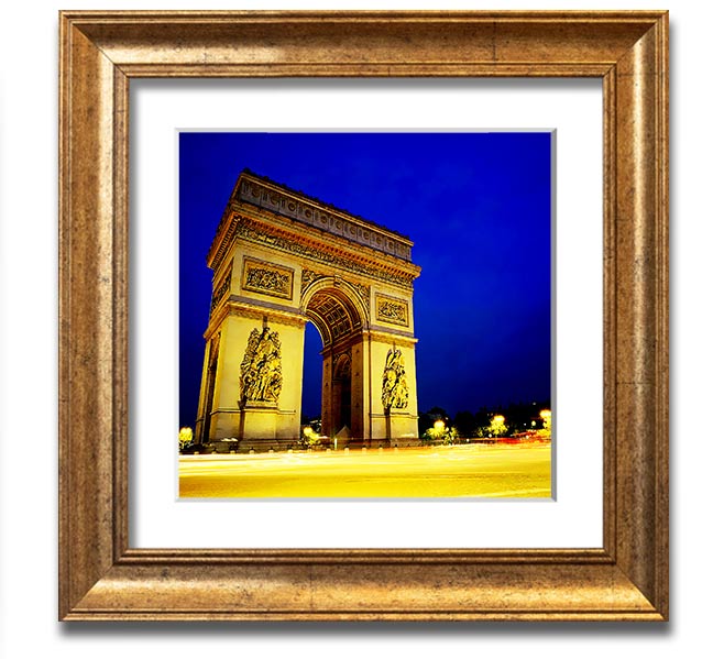 A beautifully framed print of the Arc De Triomphe, showcasing intricate details and vibrant colors, ready to hang.