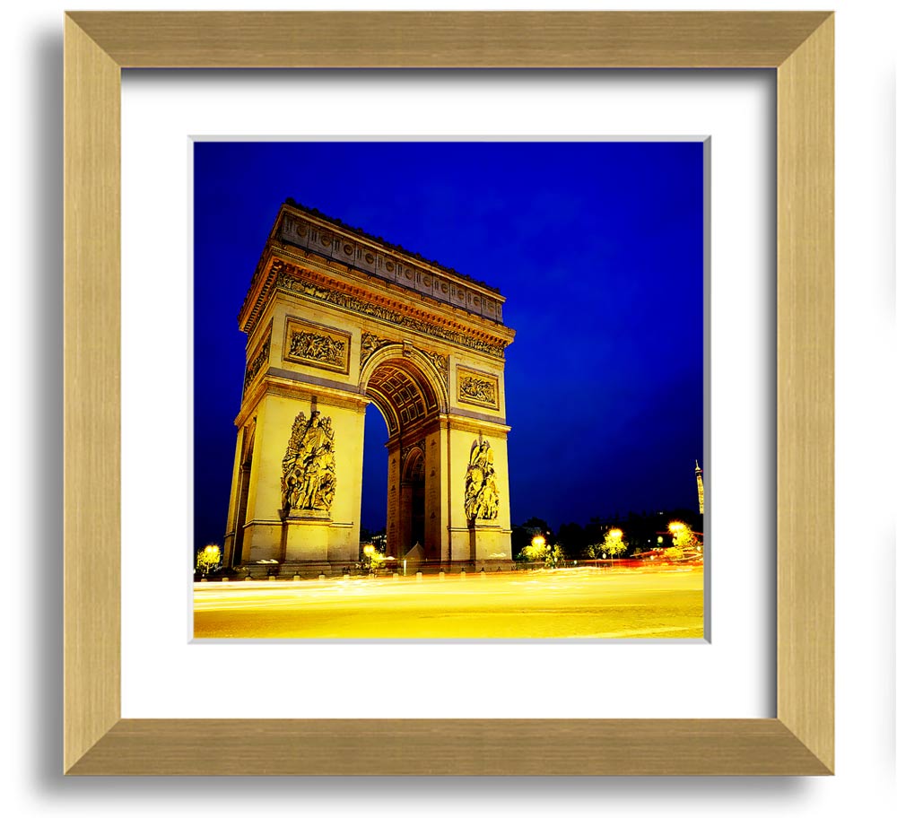 A beautifully framed print of the Arc De Triomphe, showcasing intricate details and vibrant colors, ready to hang.