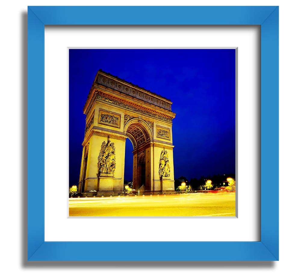 A beautifully framed print of the Arc De Triomphe, showcasing intricate details and vibrant colors, ready to hang.