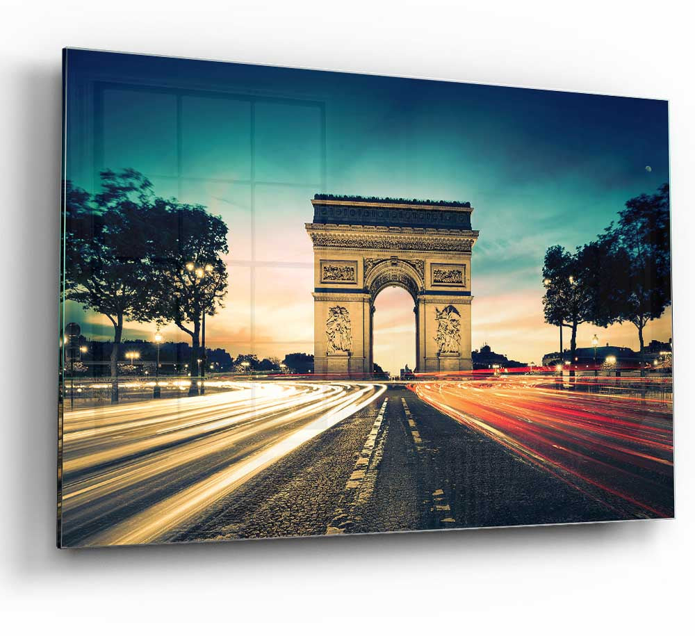 Arc De Triomphe 9 glass print showcasing modern art design with vibrant colors and intricate details.