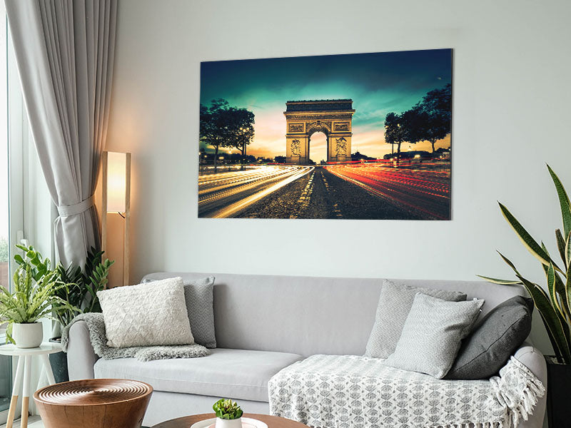 Arc De Triomphe 9 art piece printed on brushed aluminium dibond, showcasing vibrant colors and modern design.