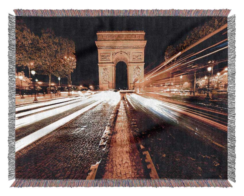 Luxurious Arc De Triomphe At Night throw blanket made from 100% cotton, featuring a thermal weave for breathability and a classic design.