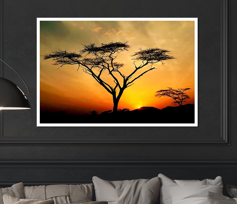 Arcania Tree Sunblaze canvas poster featuring a vibrant tree design with warm sunblaze colors, ready for display.