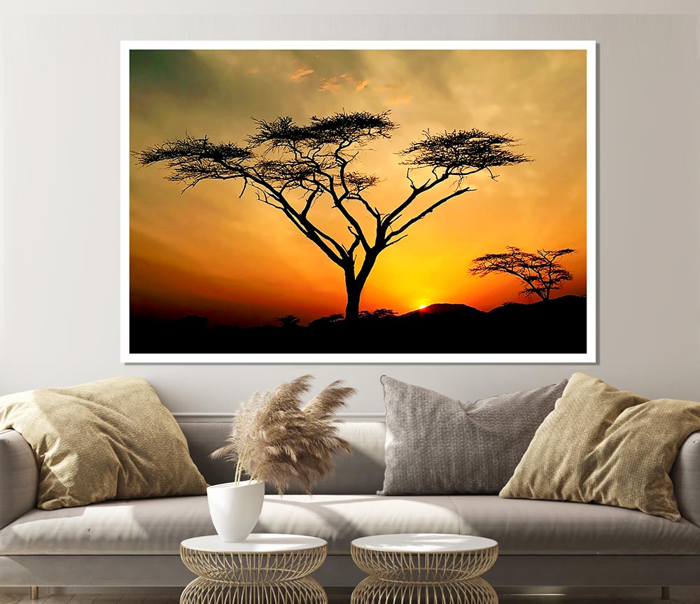 Arcania Tree Sunblaze canvas poster featuring a vibrant tree design with warm sunblaze colors, ready for display.