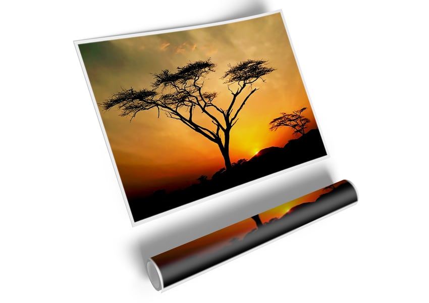 Arcania Tree Sunblaze canvas poster featuring a vibrant tree design with warm sunblaze colors, ready for display.