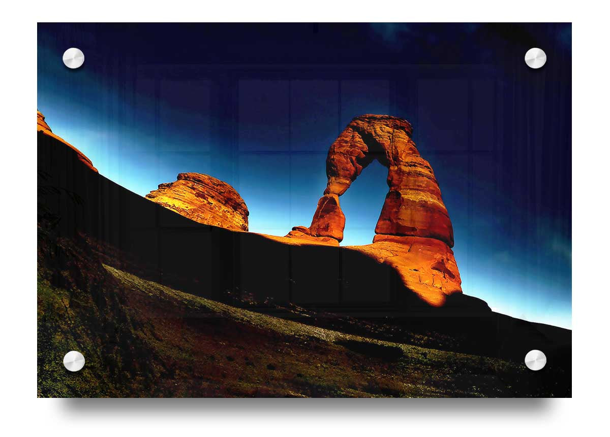 Arch Rock Night acrylic print on 5mm thick acrylic glass, showcasing vibrant colors and stunning details.