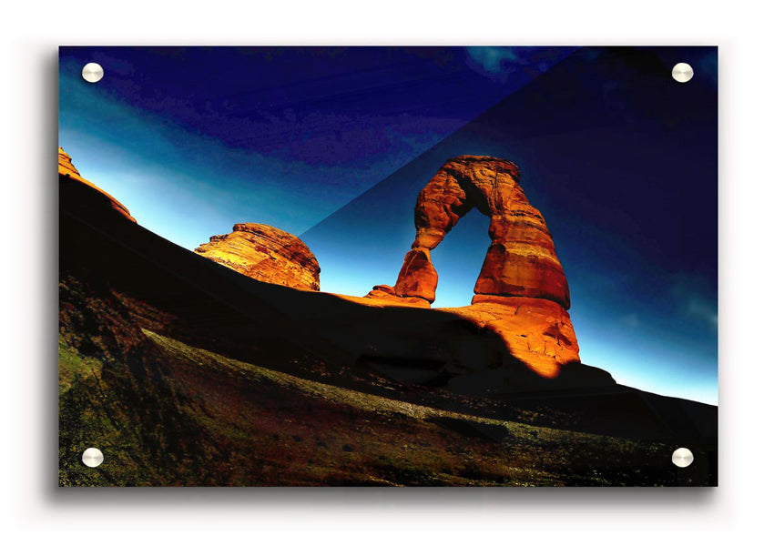 Arch Rock Night acrylic print on 5mm thick acrylic glass, showcasing vibrant colors and stunning details.