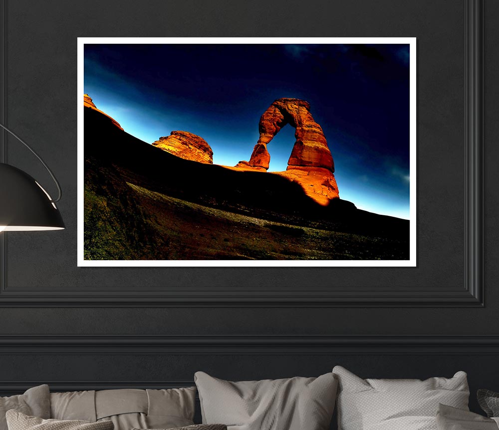 Arch Rock Night poster on high-quality canvas showcasing a beautiful night landscape with stars and moonlight.